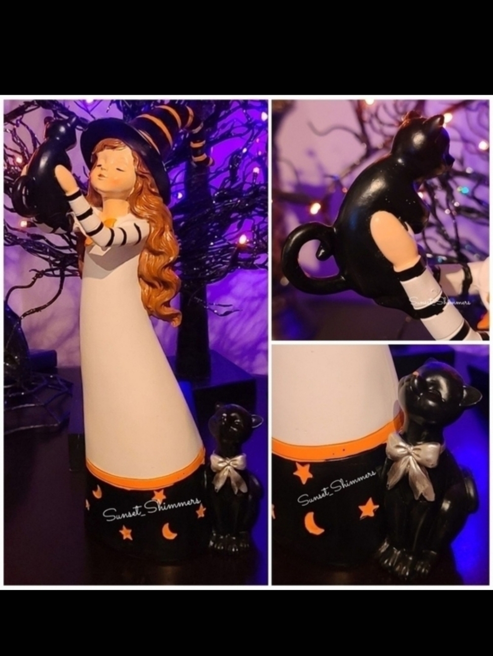 13" Halloween Witch With Mama Black Cat & Baby Kitten Figurine Statue Decor NEW